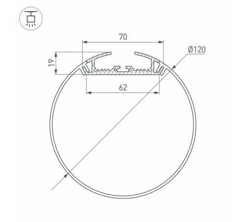 Профиль с экраном Arlight SL-ROUND-D120-2500 ANOD+OPAL 020475