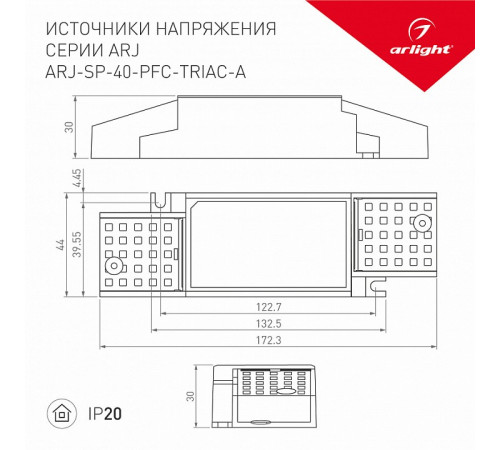 Блок питания Arlight ARJ-SP-40-PFC-Triac-INS (40W, 27-38V, 0.7-1.05A) 028185(1)