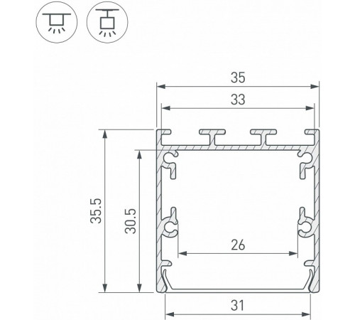 Алюминиевый профиль Arlight LINE-S-3535-2000 ANOD 041641 Алюминиевый профиль Arlight LINE-S-3535-2000 ANOD 041641
