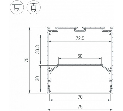 Алюминиевый профиль Arlight LINE-S-7575-2500 BLACK 041856 Алюминиевый профиль Arlight LINE-S-7575-2500 BLACK 041856