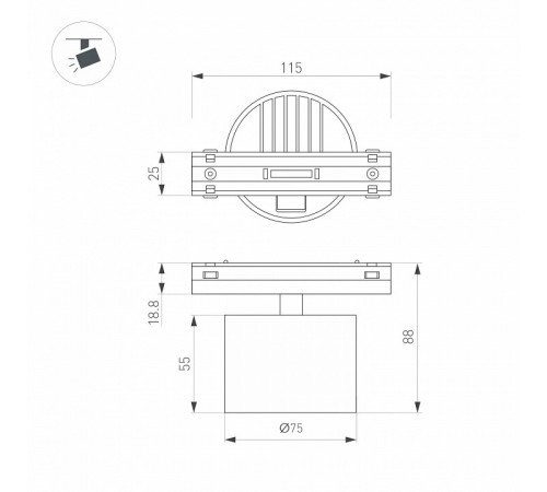 Трековый магнитный светильник Arlight MAG-VIBE-POINT-R75-10W Day4000 (BK, 24 deg, 48V) 044170