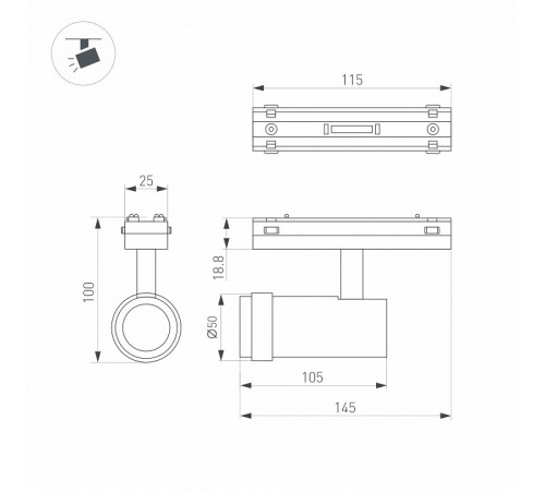 Трековый магнитный светильник Arlight MAG-VIBE-SPOT-ZOOM-R47-10W Day4000 (BK, 20-55 deg, 48V) 044482