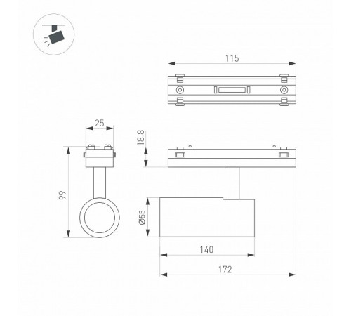 Трековый магнитный светильник Arlight MAG-VIBE-SPOT-R55-18W Day4000-MIX (WH, 24 deg, 48V, TUYA Zigbee) 045005 Трековый магнитный светильник Arlight MAG-VIBE-SPOT-R55-18W Day4000-MIX (WH, 24 deg, 48V, TUYA Zigbee) 045005