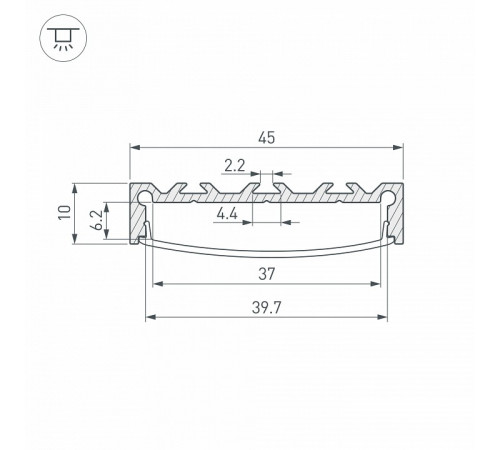 Алюминиевый профиль Arlight LINE-4510-2000 ANOD 049248 Алюминиевый профиль Arlight LINE-4510-2000 ANOD 049248