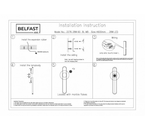 Настенный светильник Belfast Ravenhill 2276 28W 60 BL MB Настенный светильник Belfast Ravenhill 2276 28W 60 BL MB