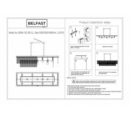 Подвесная люстра Belfast Harland 6308-10C BR CL Подвесная люстра Belfast Harland 6308-10C BR CL
