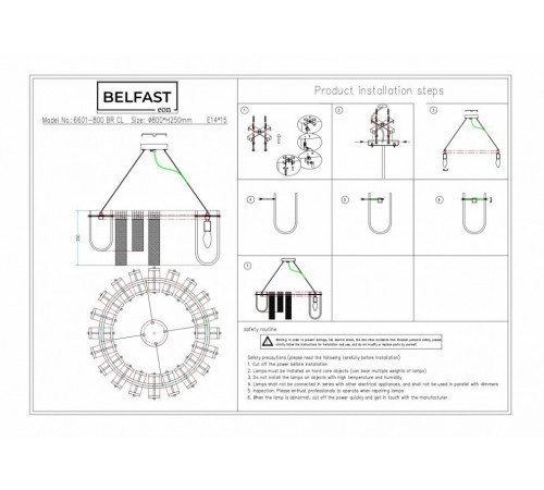 Подвесная люстра Belfast Severn 6601-800 BR CL
