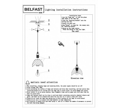 Подвесной светильник Belfast Clifton D33331-1 GL CA Подвесной светильник Belfast Clifton D33331-1 GL CA