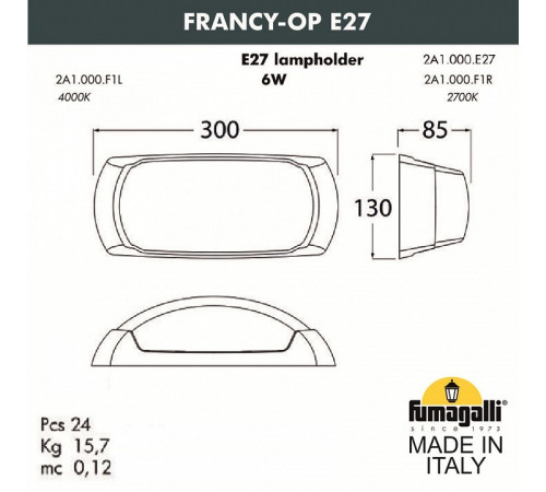 Уличный настенный светильник Fumagalli Francy-ОP 2A1.000.000.WYF1R