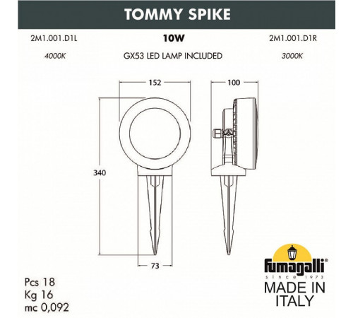 Ландшафтный светодиодный светильник Fumagalli Tommy Spike 2M1.001.000.WXD1L