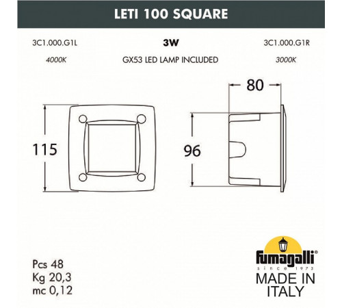 Уличный светодиодный светильник Fumagalli Leti 100 Square-EL 3C3.000.000.LYG1L