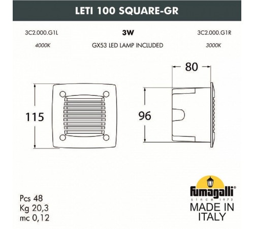 Уличный светодиодный светильник Fumagalli Leti 100 Square-ST 3C4.000.000.AYG1L Уличный светодиодный светильник Fumagalli Leti 100 Square-ST 3C4.000.000.AYG1L