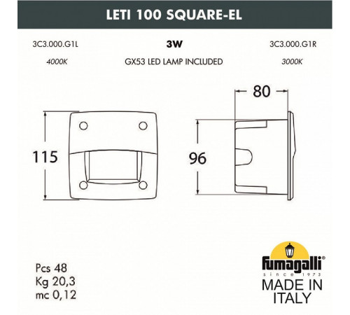 Уличный светодиодный светильник Fumagalli Leti 100 Square-EL 3C3.000.000.LYG1L