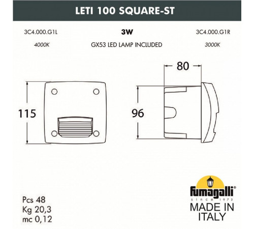 Уличный светодиодный светильник Fumagalli Leti 100 Square-ST 3C4.000.000.AYG1L Уличный светодиодный светильник Fumagalli Leti 100 Square-ST 3C4.000.000.AYG1L