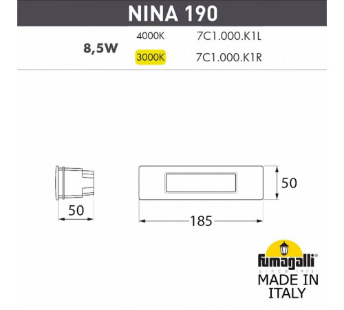 Светильник для подсветки лестниц Fumagalli Nina 7C1.000.000.BYK1L Светильник для подсветки лестниц Fumagalli Nina 7C1.000.000.BYK1L