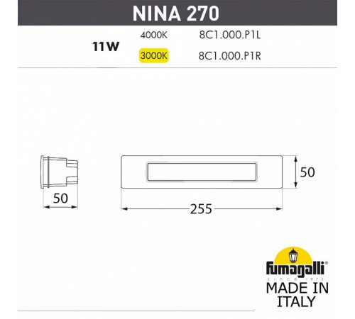 Светильник для подсветки лестниц Fumagalli Nina 8C1.000.000.BYP1L Светильник для подсветки лестниц Fumagalli Nina 8C1.000.000.BYP1L