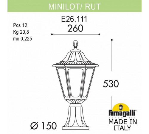Уличный светильник Fumagalli Minilot/Rut E26.111.000.WYF1R Уличный светильник Fumagalli Minilot/Rut E26.111.000.WYF1R