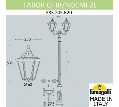 Парковый фонарь Fumagalli Noemi E35.205.R20.AYH27DN Парковый фонарь Fumagalli Noemi E35.205.R20.AYH27DN