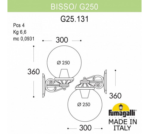 Уличный настенный светильник Fumagalli Globe 250 G25.131.000.AYF1RDN