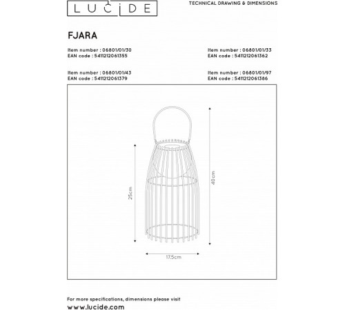 Переносной светодиодный фонарь Lucide Fjara 06801/01/30