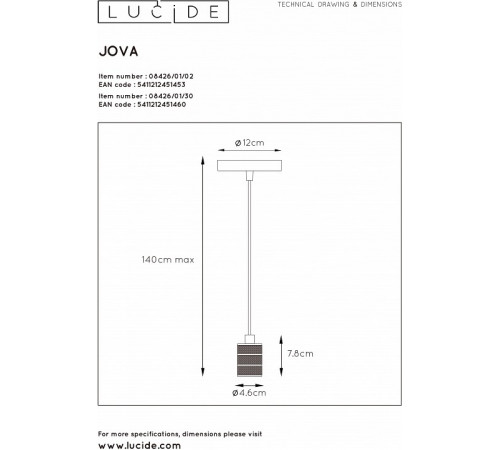 Подвесной светильник Lucide Jova 08426/01/02