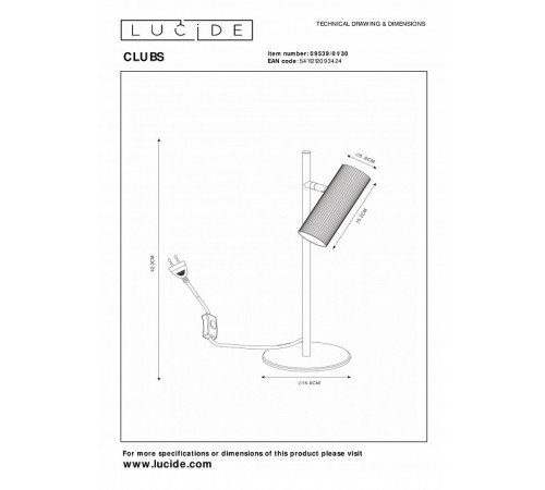 Настольная лампа Lucide Clubs 09539/01/30 Настольная лампа Lucide Clubs 09539/01/30