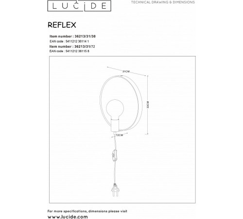 Зеркало с подсветкой Lucide Reflex 36213/31/72