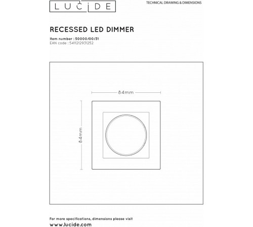 Диммер Lucide Recessed Wall Dimmer Nl 50000/00/31 Диммер Lucide Recessed Wall Dimmer Nl 50000/00/31