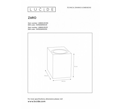 Уличный настенный светильник Lucide Zaro 69800/01/31