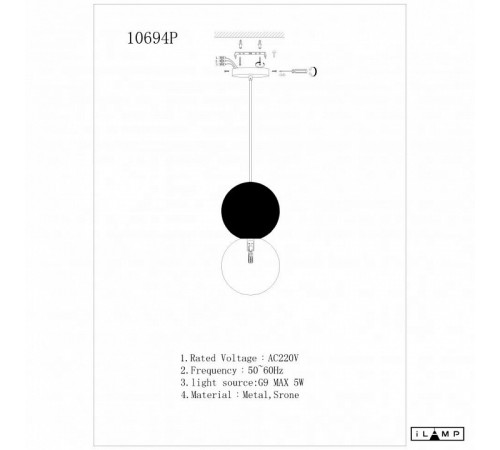 Подвесной светильник iLamp Foxtrot 10694P/1-D100 BK-WH