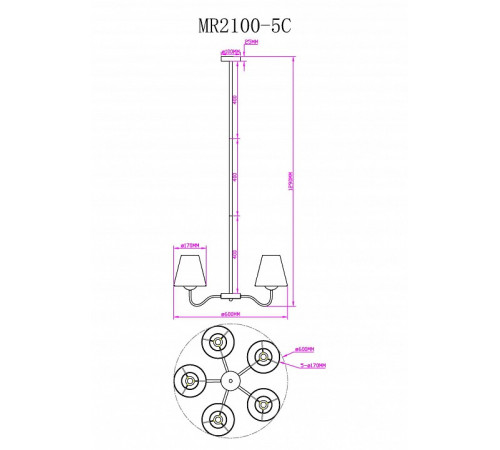 Люстра на штанге Myfar Charlotte MR2100-5C Люстра на штанге Myfar Charlotte MR2100-5C