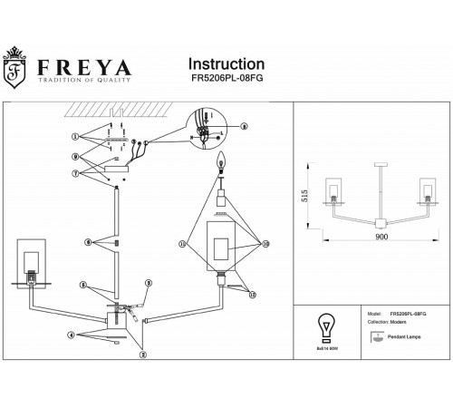 Люстра на штанге Freya Felicity FR5206PL-08FG Люстра на штанге Freya Felicity FR5206PL-08FG
