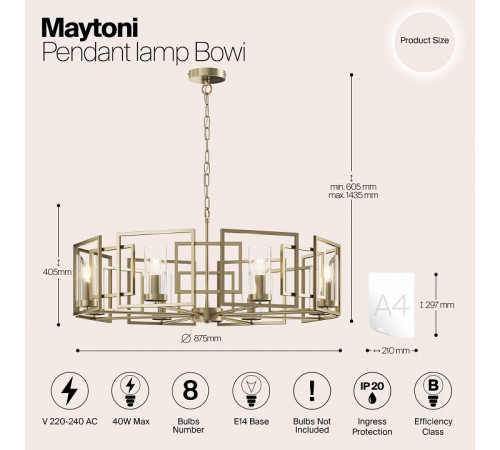 Подвесная люстра Maytoni Bowi H009PL-08G Подвесная люстра Maytoni Bowi H009PL-08G