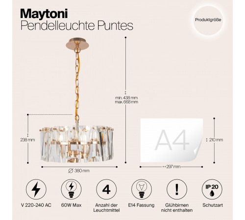 Подвесной светильник Maytoni Puntes MOD043PL-04G Подвесной светильник Maytoni Puntes MOD043PL-04G