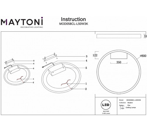 Потолочный светильник Maytoni Rim MOD058CL-L50W3K Потолочный светильник Maytoni Rim MOD058CL-L50W3K