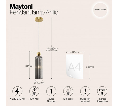 Подвесной светильник Maytoni Antic MOD302PL-01GR Подвесной светильник Maytoni Antic MOD302PL-01GR