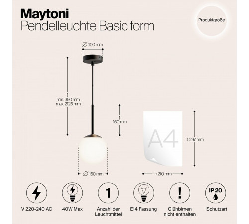 Подвесной светильник Maytoni Basic form MOD321PL-01B1 Подвесной светильник Maytoni Basic form MOD321PL-01B1