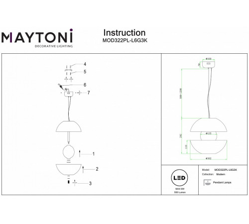 Подвесной светильник Maytoni Rebel MOD322PL-L6G3K Подвесной светильник Maytoni Rebel MOD322PL-L6G3K
