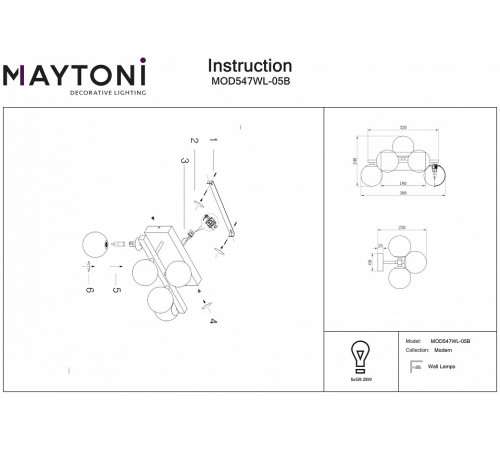 Настенный светильник Maytoni Dallas MOD547WL-05B Настенный светильник Maytoni Dallas MOD547WL-05B
