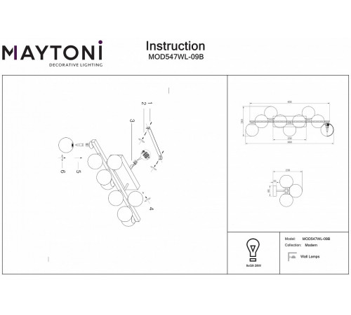 Настенный светильник Maytoni Dallas MOD547WL-09B Настенный светильник Maytoni Dallas MOD547WL-09B