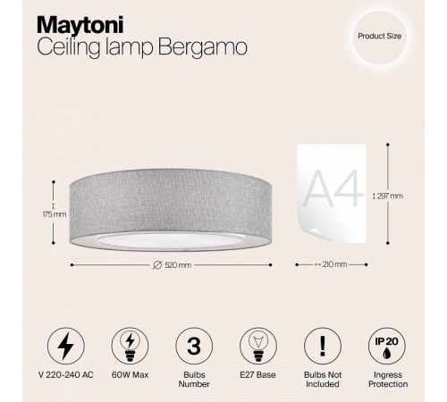 Потолочный светильник Maytoni Bergamo MOD613CL-04GR Потолочный светильник Maytoni Bergamo MOD613CL-04GR