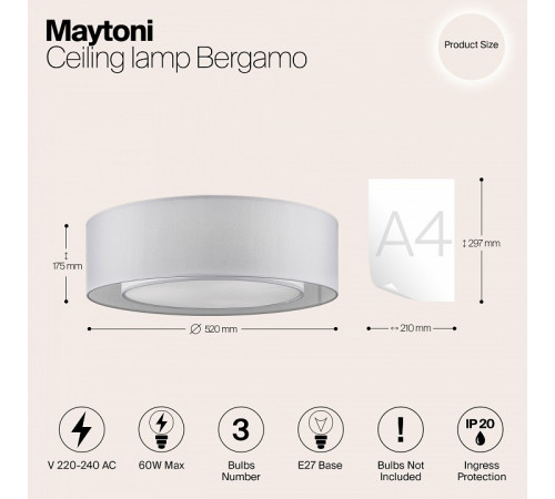 Потолочный светильник Maytoni Bergamo MOD617CL-04GR Потолочный светильник Maytoni Bergamo MOD617CL-04GR