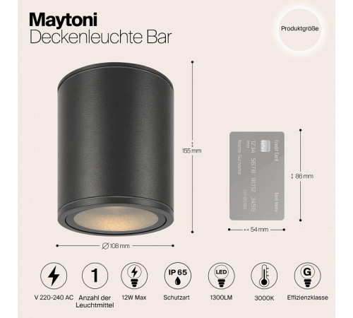 Уличный потолочный светильник Maytoni Bar O306CL-L12GF