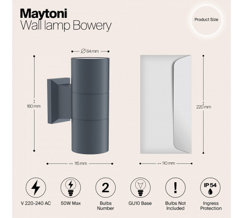 Уличный настенный светильник Maytoni Bowery O574WL-02GR