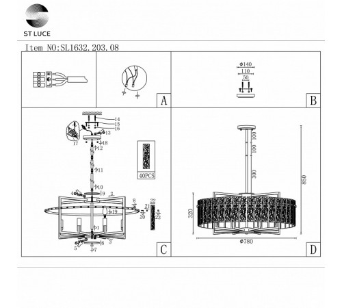 Подвесная люстра ST Luce Mira SL1632.203.08 Подвесная люстра ST Luce Mira SL1632.203.08