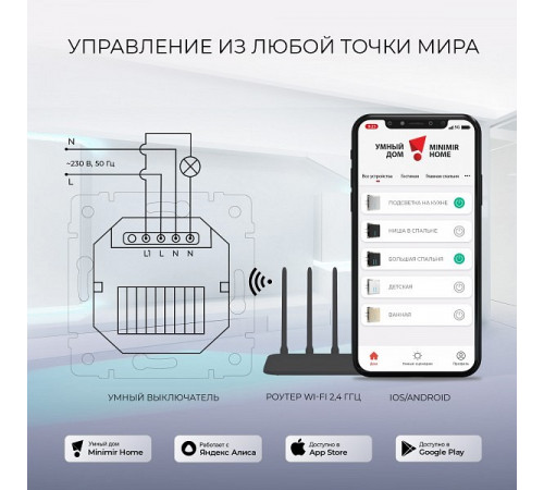 Сенсорный выключатель одноклавишный с функцией Wi-Fi Werkel черный W4510608 4690389171185 Сенсорный выключатель одноклавишный с функцией Wi-Fi Werkel черный W4510608 4690389171185