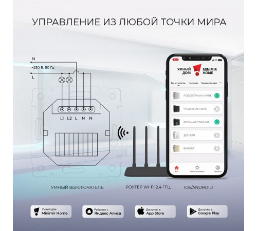 Сенсорный выключатель двухклавишный с функцией Wi-Fi Werkel шампань W4520611 4690389171307