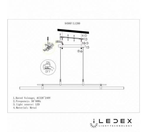 Подвесной светильник iLedex Zoom 9498P-46W-3000K GL-BR-WH